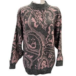 Vintage El Mar California 80's Gray Pink Mock Neck Sweater Large Retro